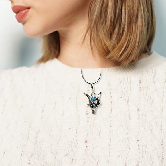 925 Sterling Silver Square Turquoise Horned Animal Head Charm - Picture 6 of 7